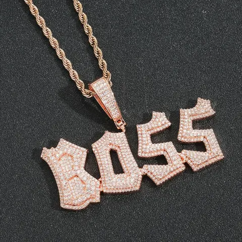 Rose Gold 'BOSS' Pendant Necklace with Diamond Accents