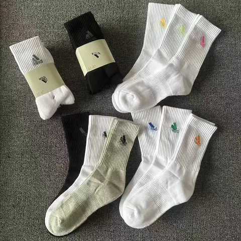 Adidas Socks Collection - White, Black, and Multi-Color Embroidered Designs