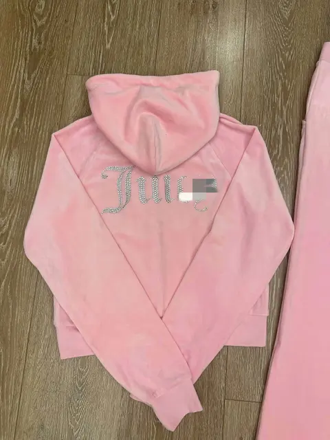 Pink Velvet Hoodie with Rhinestone 'Ture' Embellishment