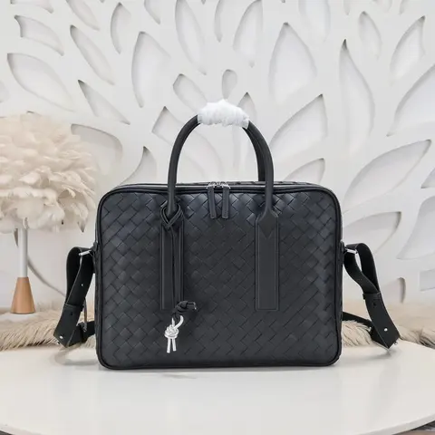 Bottega Veneta Black Intrecciato Leather Briefcase