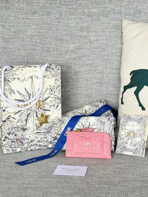 Dior Pink Quilted Card Holder with Matching Gift Set
