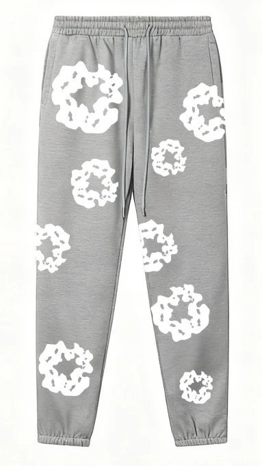 灰色发泡长裤【白色花环】
