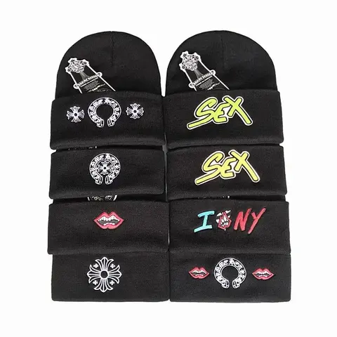 Black Beanie Collection with Embroidered Designs