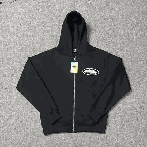 Black Zip-Up Hoodie with Car Logo