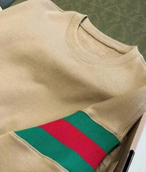 Gucci Beige Crewneck Sweater with Green and Red Stripe