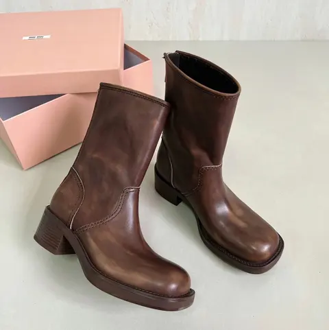 Miu Miu Brown Leather Ankle Boots