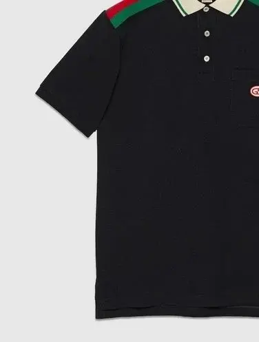 Gucci Black Polo Shirt with Web Trim