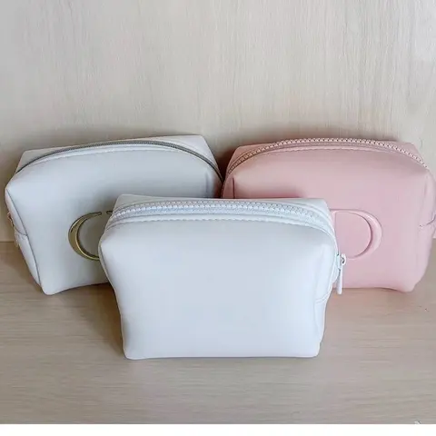 Pink Space Cotton Cosmetic Bag with White Interior, Portable Makeup Organizer