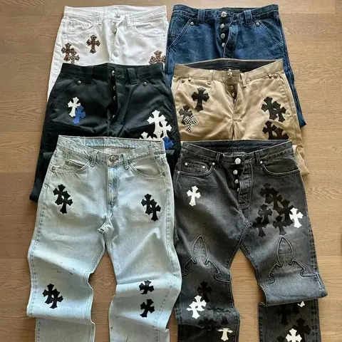 Cross Embroidered Denim Pants Collection