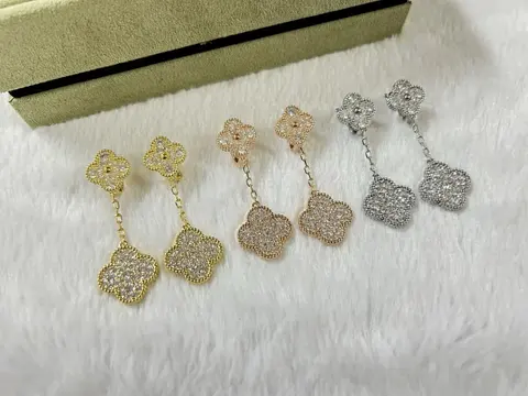 Crystal Flower Drop Earrings Set - Gold and Silver