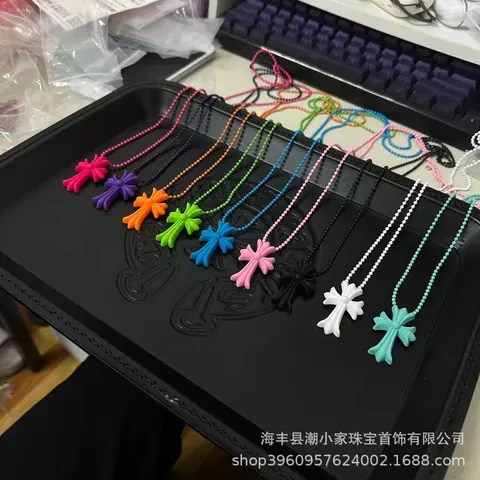Hip-Hop Rainbow Cross Necklace for Women, Trendy Youthful Pendant, Multiple Color Options