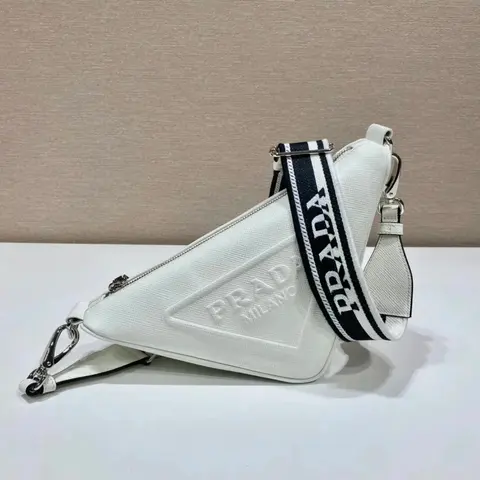 Prada White Triangular Crossbody Bag with Logo Strap
