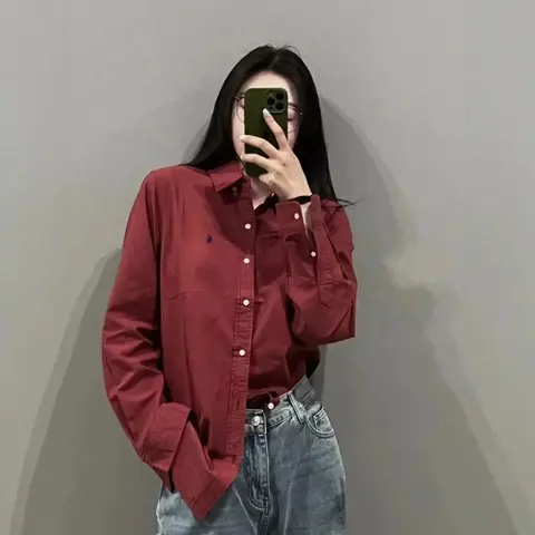 Red Long Sleeve Button-Up Shirt