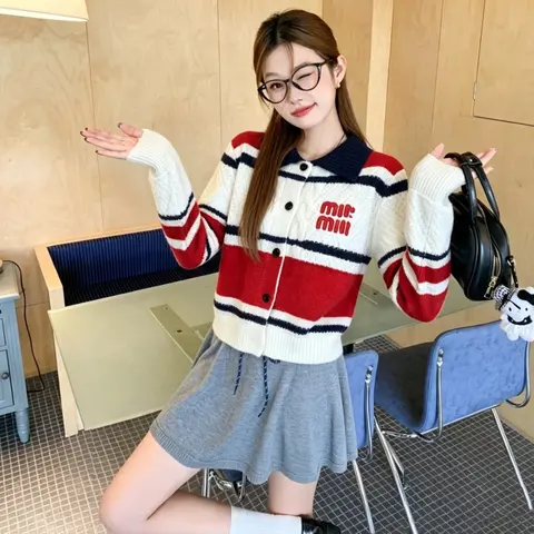 mii mii Striped Knit Cardigan