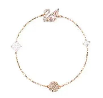 Swan Pendant Gold Chain Bracelet with Crystal Accents