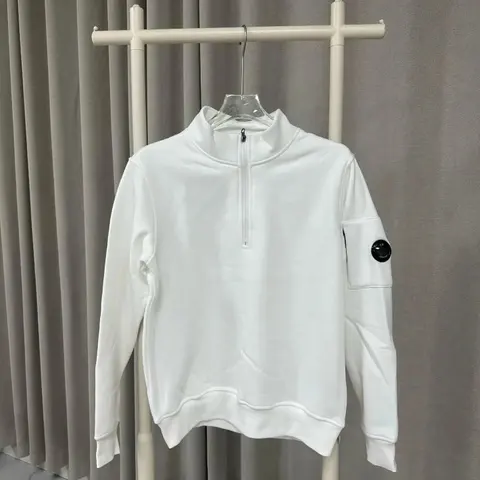 White Half-Zip Sweatshirt with Patch Detail