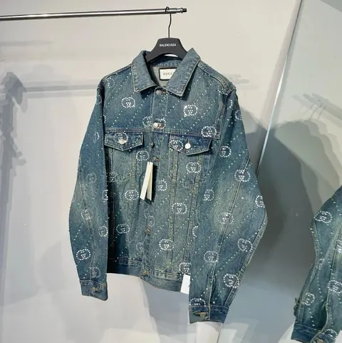 Gucci Denim Jacket with Crystal Logo Embellishments