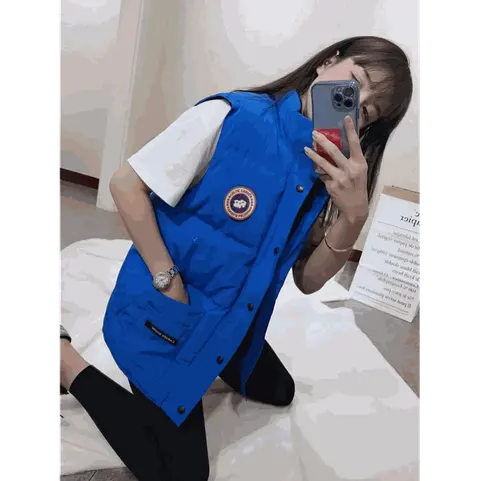 Blue Sleeveless Puffer Vest with Logo Patch