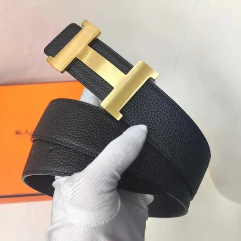 Hermès Black Togo Leather Constance Belt with Gold H Buckle