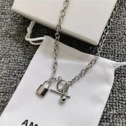 Silver Lock and T-Bar Pendant Necklace