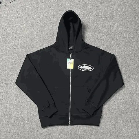 Black Zip-Up Hoodie with Car Logo