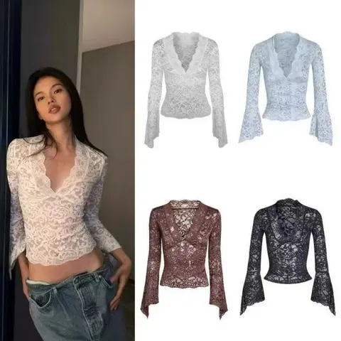 Lace Long Sleeve Crop Top
