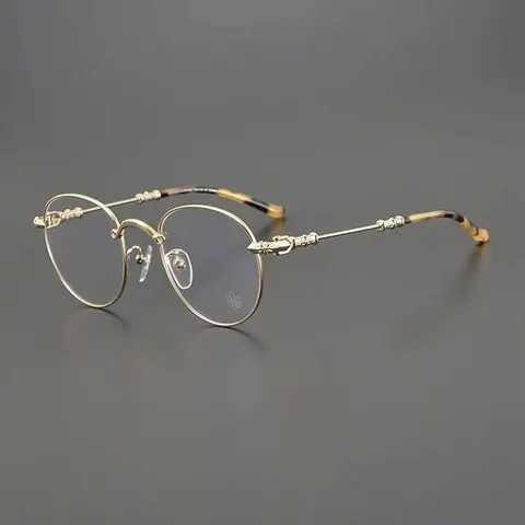 Gold Round Frame Eyeglasses with Tortoiseshell Temples