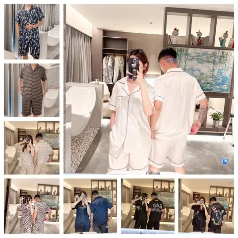White Short Sleeve Pajama Set for Men and Women