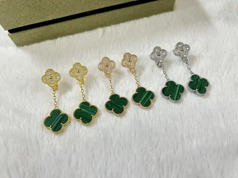VCA Double Flower Malachite Stud Earrings