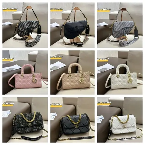 Designer Handbag Collection Featuring Dior Saddle, Lady Dior, and Chanel-Style Bags