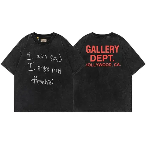Gallery Dept. Black T-Shirt with 'I am sad I miss my friends' Print