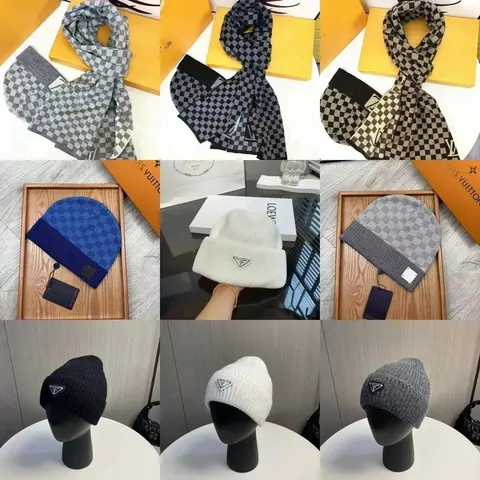 Louis Vuitton Checkerboard Scarves and Prada Knit Beanies Collection
