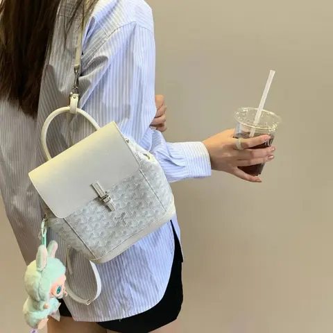 MCM White Monogram Backpack with Rabbit Charm