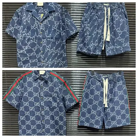 Gucci GG Monogram Denim Shirt and Shorts Set