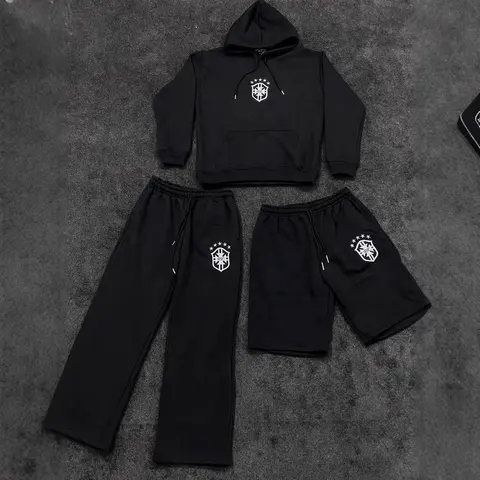 Black Hoodie and Sweatpants Set with White Crest Logo