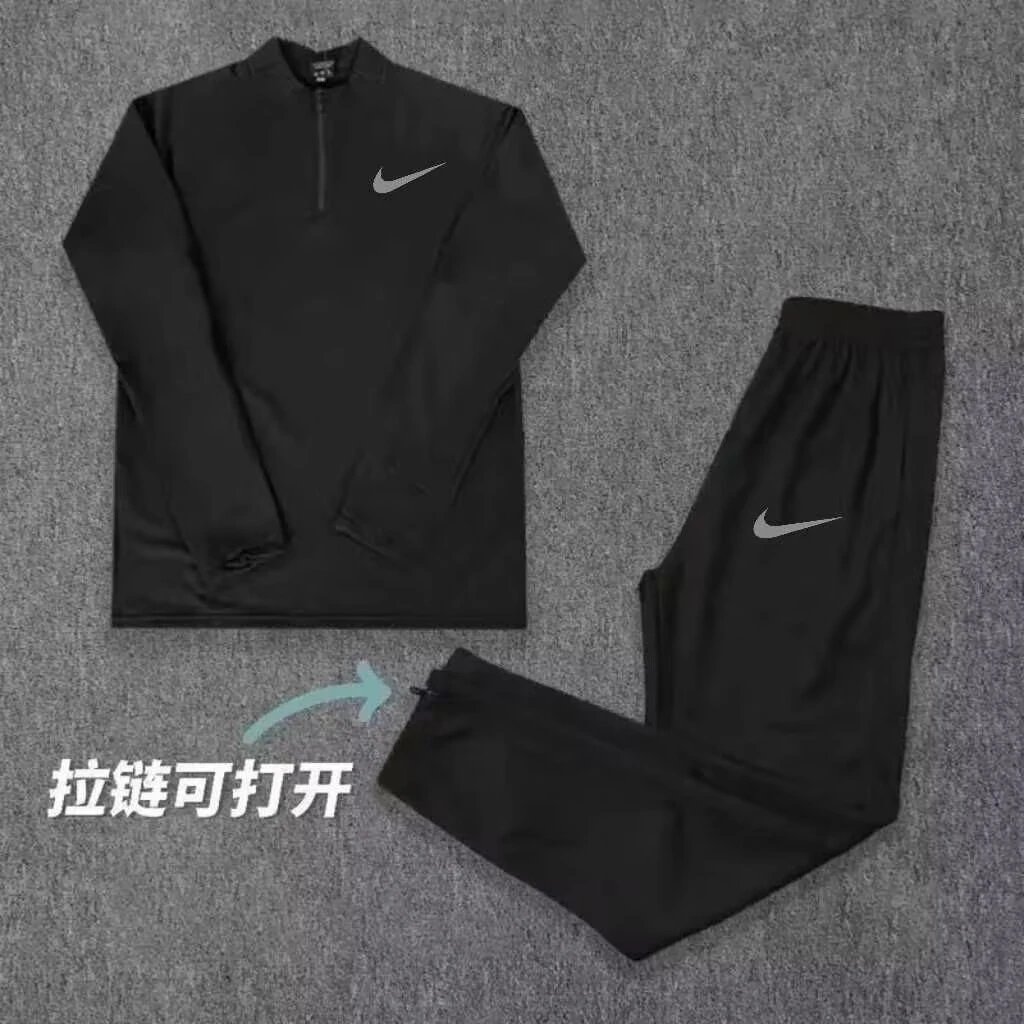 反光勾黑色半拉链套装