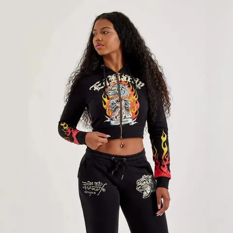 Don Ed Hardy Flame Tiger Crop Hoodie