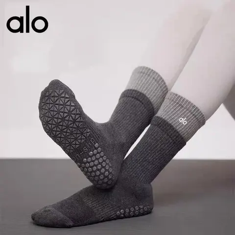 Alo Yoga Dual-Layer Non-Slip Yoga Socks with Silicone Grip, Moisture-Wicking Mid-Calf Fitness Socks for Pilates and Dance