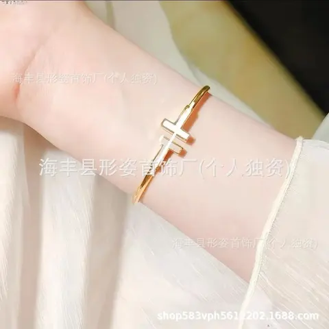 Gold Cross Design Bangle Bracelet