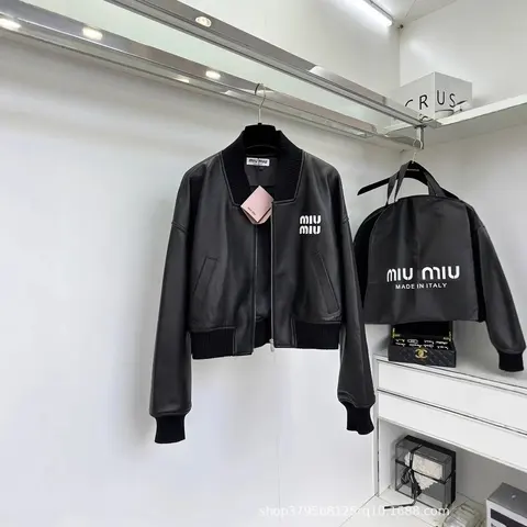 Miu Miu Black Leather Bomber Jacket