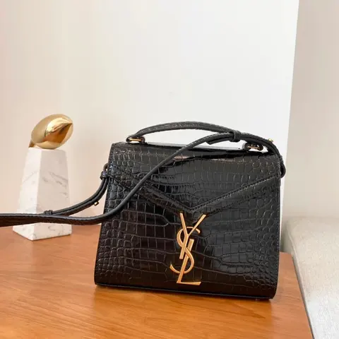 Saint Laurent Black Crocodile-Embossed Monogram Bag