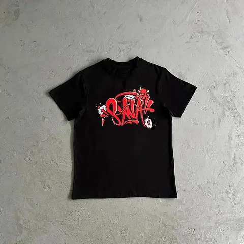 Black T-Shirt with Red 'SANTA' Graffiti Design
