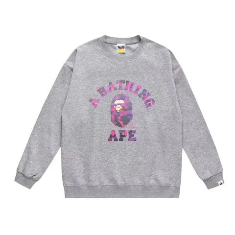 A Bathing Ape Gray Sweatshirt with Pink Camo Logo