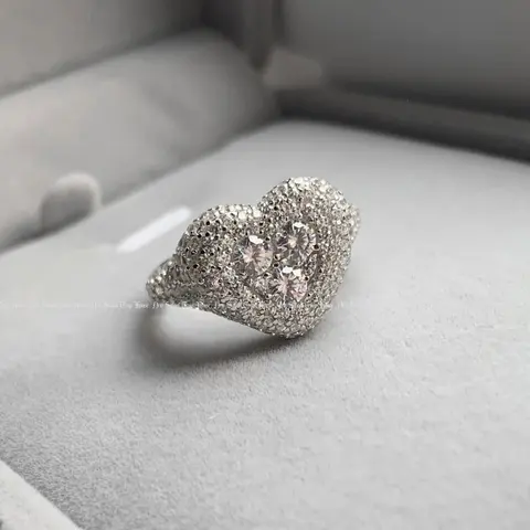 Heart-Shaped Diamond Ring with Pave Setting