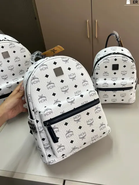 MCM White Monogram Backpack