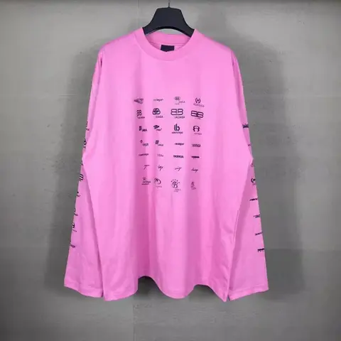 Balenciaga Pink Logo Print Long Sleeve T-Shirt
