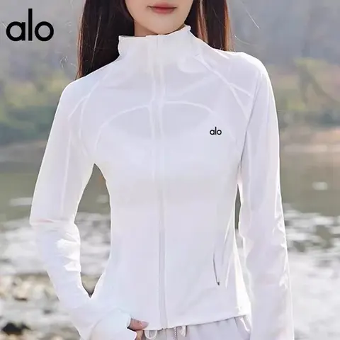 alo Yoga White Long Sleeve Zip-Up Jacket