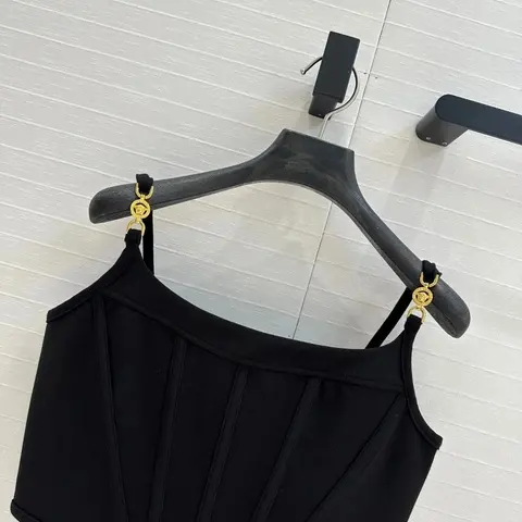 Black Structured Corset Top with Gold Hardware