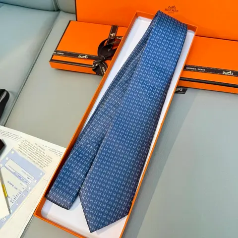Hermès Blue H-Print Silk Tie