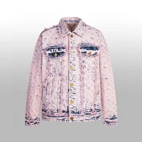 Pink Distressed Denim Jacket with Frayed Details
